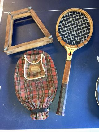 Vintage Spalding Kro - Flite Throat Wood Tennis Racket W/frame,  Plaid Cover Rare