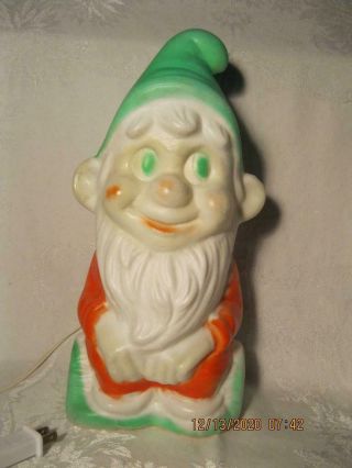 Rare Vintage Poloron Blow Mold Christmas Elf/gnome Lighted Sitting On Log 13 "