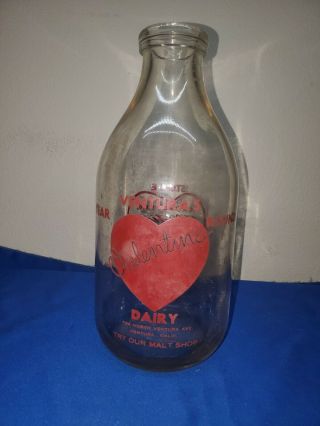 Vintage Rare Ventura California Valentine Dairy Glass Milk Bottle