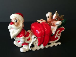 Vtg Rare Santa Pulling Reindeer In Sleigh Candy Dish Christmas Japan Kreiss