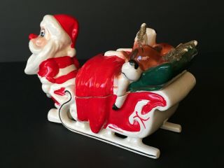 Vtg rare Santa pulling reindeer in sleigh candy dish Christmas Japan Kreiss 2