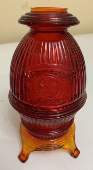 Rare Viking Glass Ruby Red Pot Belly Stove Fairy Lamp Tea Light