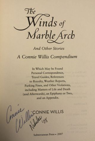 Signed By Connie Willis - The Winds Of Marble Arch - 1st Ed.  (2007) Rare In Dj
