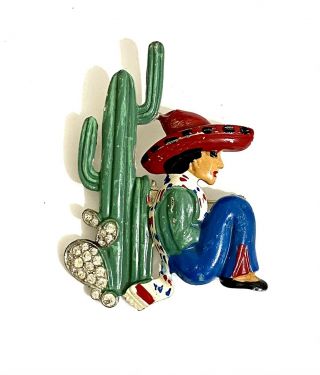 Rare Vintage Gorgeous Deco Rhinestone Whimsical Coro Lady / Cactus Brooch Pin