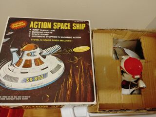 Rare Vintage Woolbro Battery Operated Action Space Ship