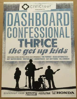 Dashboard Confessional & Thrice Rare 2004 Tour Promo Poster 4 Mark Cd 18x24