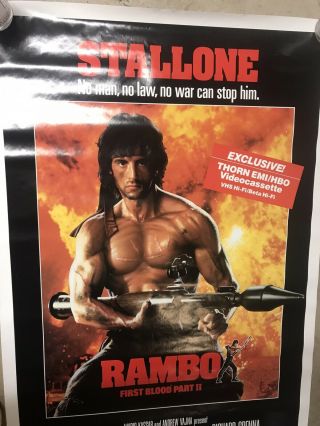 RARE Vintage 1985 Rambo First Blood Part 2 Blockbuster VHS Beta Movie Poster 2