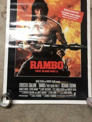 RARE Vintage 1985 Rambo First Blood Part 2 Blockbuster VHS Beta Movie Poster 3