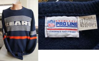Vintage 80s Chicago Bears Sweater Xl Cliff Engle Nfl Pro Line Casual Rare Style