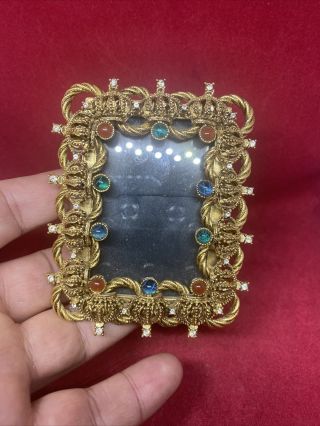 R.  J.  Graziano Crown Picture Frame Swarovski Crystal Glass Cabochon Rare Vintage