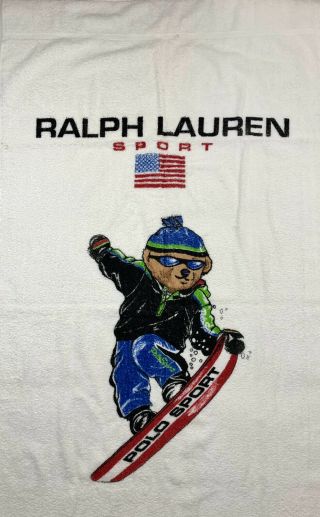 Rare 90s Vintage Ralph Lauren Polo Sport Snowboarding Bear Towel Stadium Retro