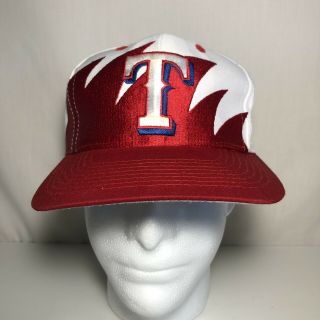 Rare Vintage 90s Texas Rangers Logo Athletic Sharktooth Snapback Hat Cap Mlb Vtg