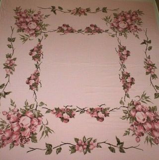 Vintage Mcm California Hand Prints Cotton Pink Fruit Tablecloth 54 " X 50 " Rare