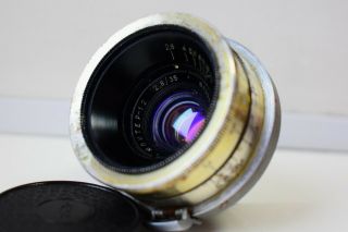 Rare Silver Jupiter - 12 Wide Angle 35mm F/2.  8 Ussr Lens Contax Mount Exc