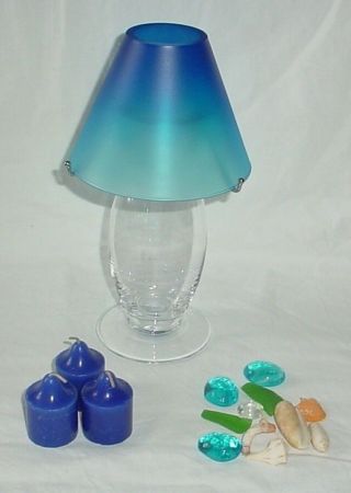 Partylite Ocean Blue Candle Holder Lamp Ocean Mist Votive Candles Sea Glass Rare