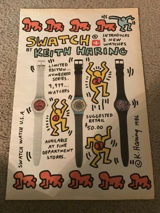 Vintage 1986 Keith Haring Swatch Watch Print Ad Art Limited Edition 1980s Rare