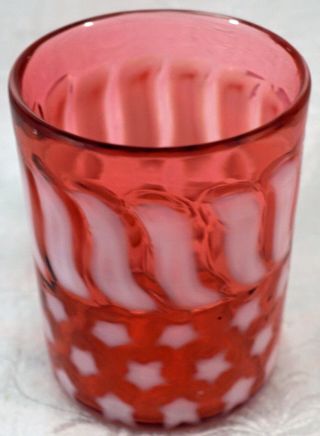 Fenton Stars & Stripes Tumbler Glass Cranberry Opalescent 1940 