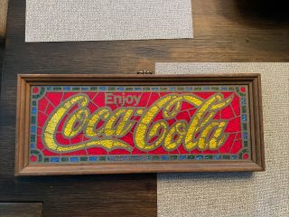 Rare Vintage Enjoy Coca - Cola Light Sign Faux Stained Glass (plastic Glass)