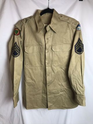 Vintage 1950 Korean War Khaki Military Shirt With Rare Patches Button Down