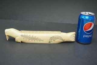 Vintage Faux Bone Scrimshaw Cribbage Board Walrus Rare From PMS 2