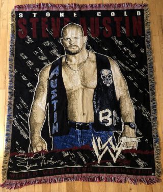 Vintage Wwf Stone Cold Steve Austin Throw Blanket The Northwest Co Made In Usa