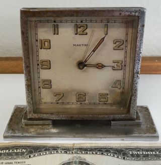 Vintage Rare Art Deco German Mauthe Alarm Travel ? Desk Table Clock
