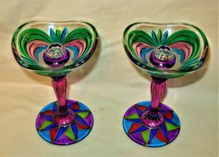 Rare Vintage Murano Hand Blown Art Glass Multicolor Candle Holders