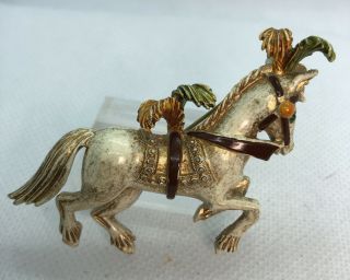 Rare Vintage Metal Enamel Horse Pin Brooch 2.  78” Signed Florenza Great Fashion