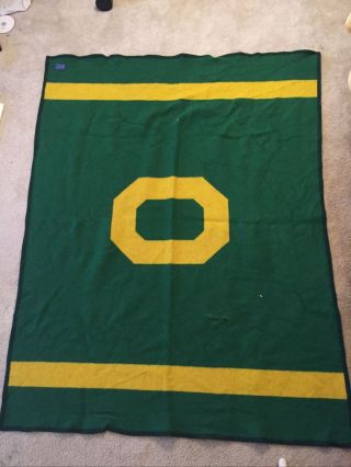 Rare Vintage University Of Oregon Pendleton Blanket - Green And Yellow - 53” X 68”