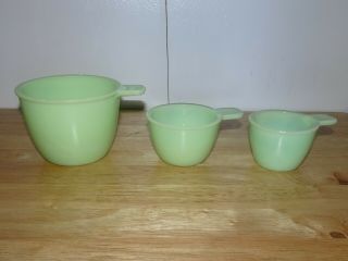 Vtg.  Rare Jeannette? Jadeite Green Milk Glass Nesting Measuring 1/4,  1/3,  1 Cup