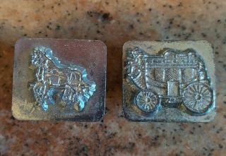 Vtg 3d Craftool Co Usa Leather Stamp Tools,  Pair,  Stagecoach & Horse Team,  Rare