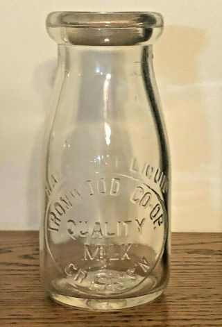 Rare Ironwood Mi U.  P.  Milk Bottle Ironwood Co - Op 1/2 Pint Embossed Cry Assn
