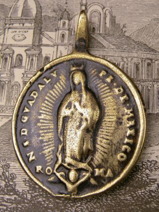 Rare Antique Our Lady Of Guadalupe & St.  Helena Shrine Pilgrimage Bronze Medal