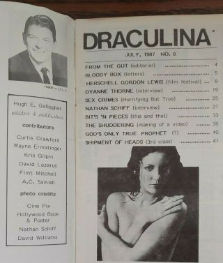 DRACULINA 6 - RARE Horror Zine - Herschell Gordon Lewis (1987) 3