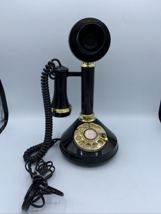 Vintage Candlestick Phone Rotary Dial Black Gold Telephone Victoria Rare
