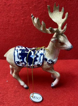 Rare Fitz And Floyd Hand Painted Annual Christmas Hanging Ornament 2017 Reindeer