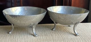 Rare Art Deco Gab Sweden Hand Hammered Pewter Footed Bowl Tray Dish Vintage Pair