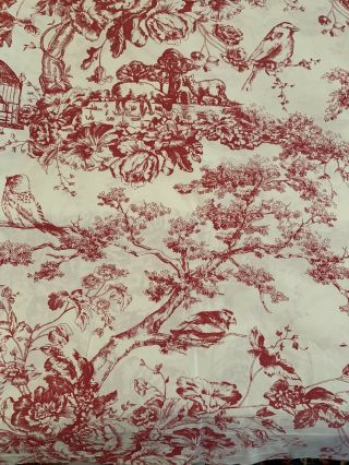 Rare Pottery Barn Red & White Toile Print Flat Sheet Queen 100 Organic Cotton
