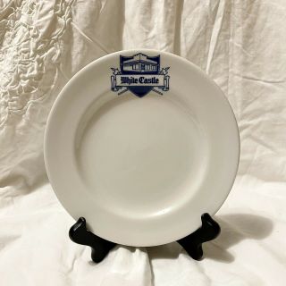 Rare Vintage White Castle Restaurant Ware Mayer China Hamburger Plate Blue Usa