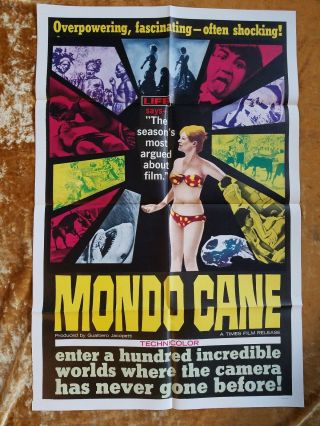Rare Mondo Cane Folded One Sheet Movie Poster 27x41 Jacopetti Prosperi 1962
