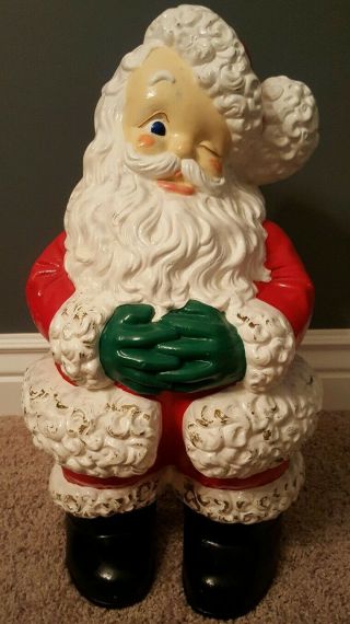 Vintage Rare Huge 20 " Atlantic Mold Winking Santa Claus Ceramic Christmas Bank