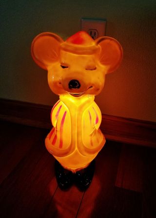 Vtg Blow Mold Plastic 15 " Union Lighted Christmas Mouse Rare Red Striped Jacket