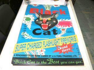 Rare Blue Vintage Li & Fung Black Cat Firecrackers Poster 23x34 "