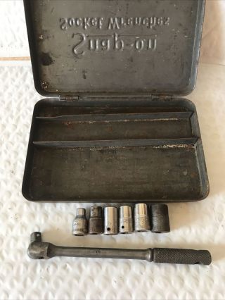 1942 Rare Vintage Snap On M10b Midget Breaker Bar 9/32” With Case And 6 Sockets