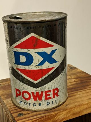 Vintage RARE DX Power Motor Oil 1 Quart All Metal Can 3