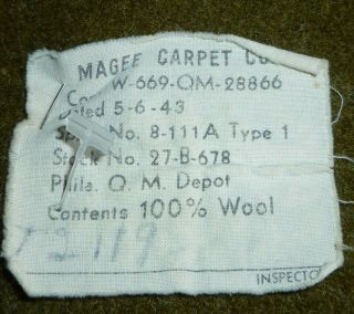 ORIG US ARMY WWII WOOL BLANKET DATED 5 - 6 - 43 rare female soldier name 3