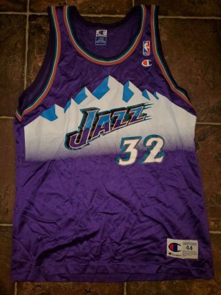 Rare Vintage Nba Champion Karl Malone Utah Jazz Mountains Jersey Purple Size 44