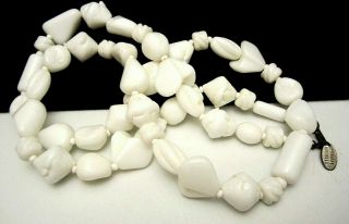 Rare Classic Vintage 24 " Signed Miriam Haskell Milk Glass Bead Necklace A25
