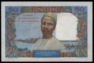 Madagascar & Comoros 50 Francs First Issue 1950 - 51 Pick 45a Xf,  /au Rare Note