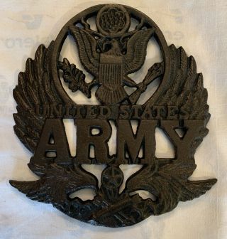 Rare Vintage Cast Iron Usa Army Wall Hanging/plaque - Heavy And Durable